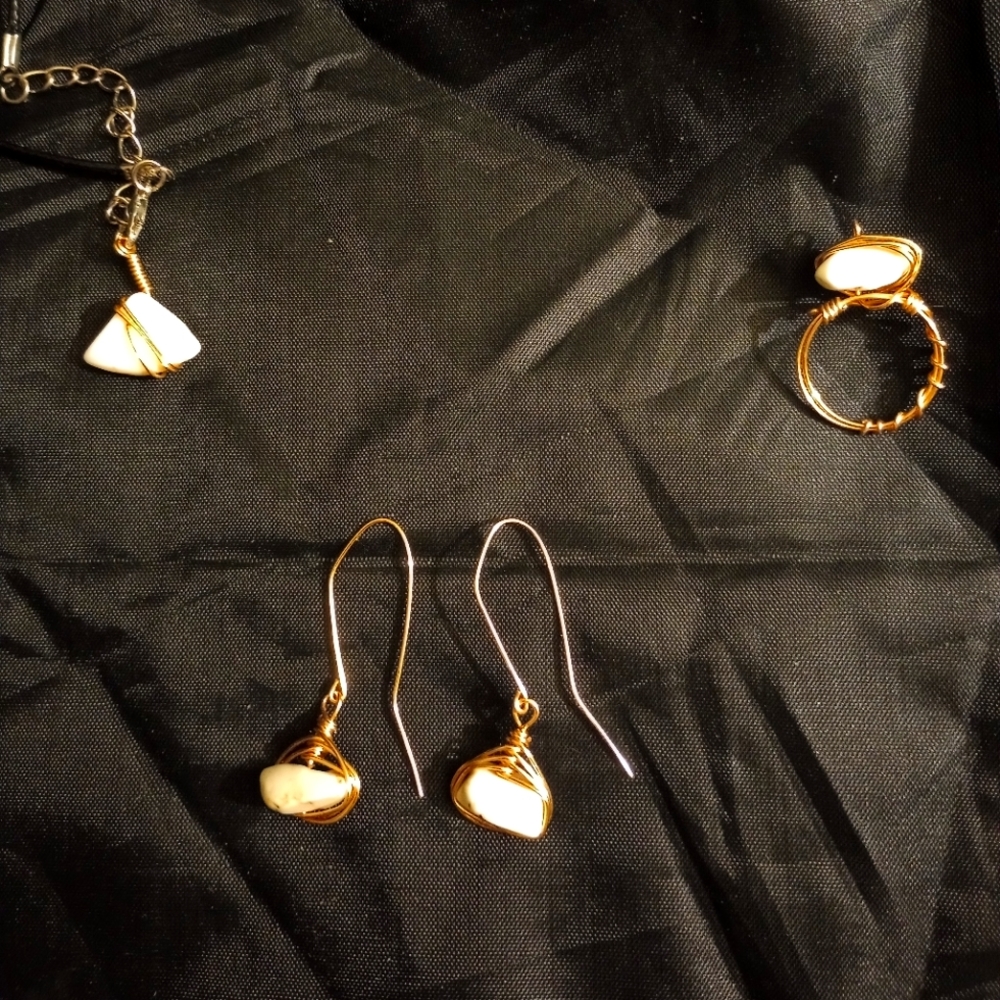 Wire Wrapped White Stone Marble Jewelry Set